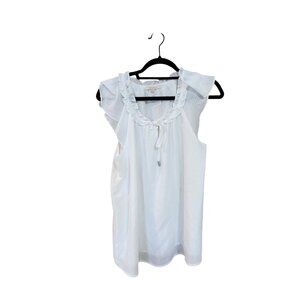 White Sleeveless Ruffle Blouse By Skies Are Blue M Cotton Womens Top